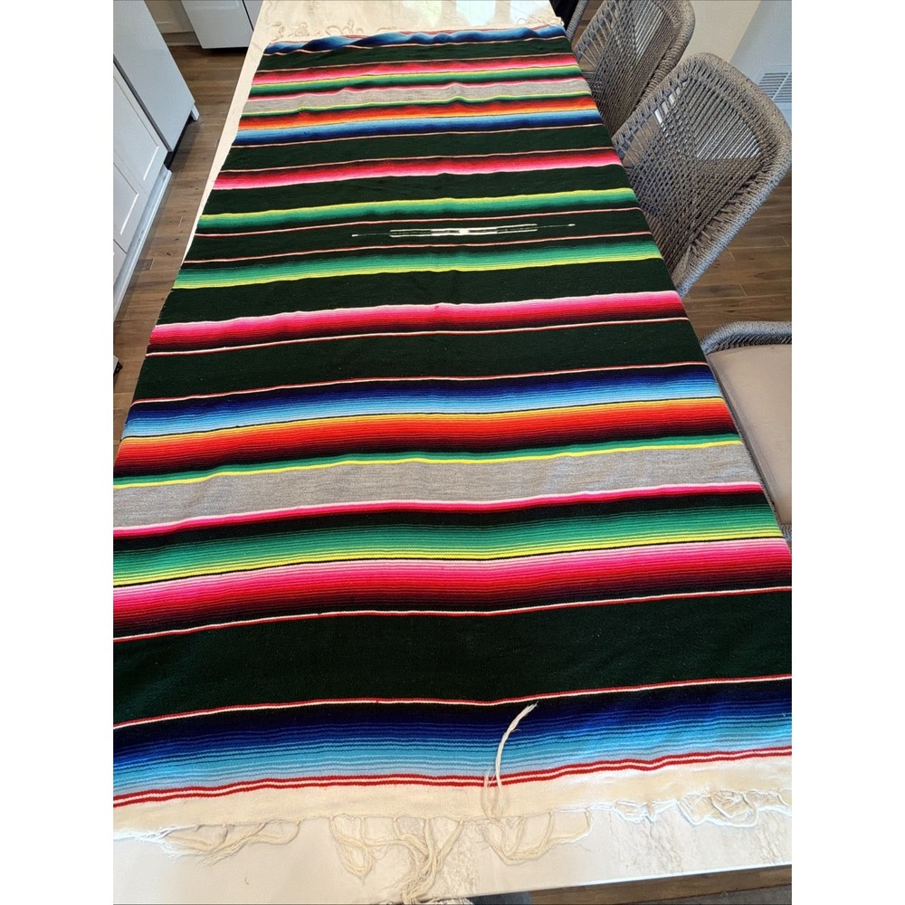 Vintage Authentic Mexican Handwoven Serape Blanket 44" x 75" Multicolor Striped